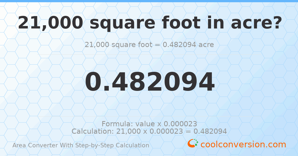 21000 square feet = 0.482094 acres