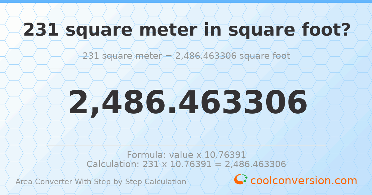 231 square meters = 2486.46 square feet
