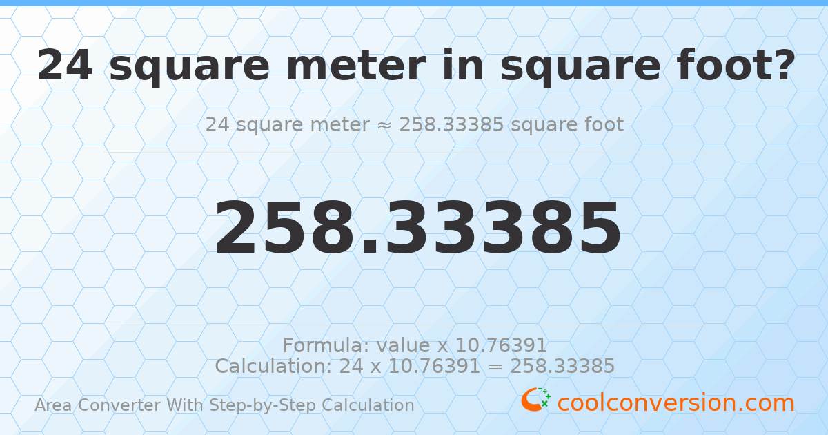 24 square meters = 258.334 square feet