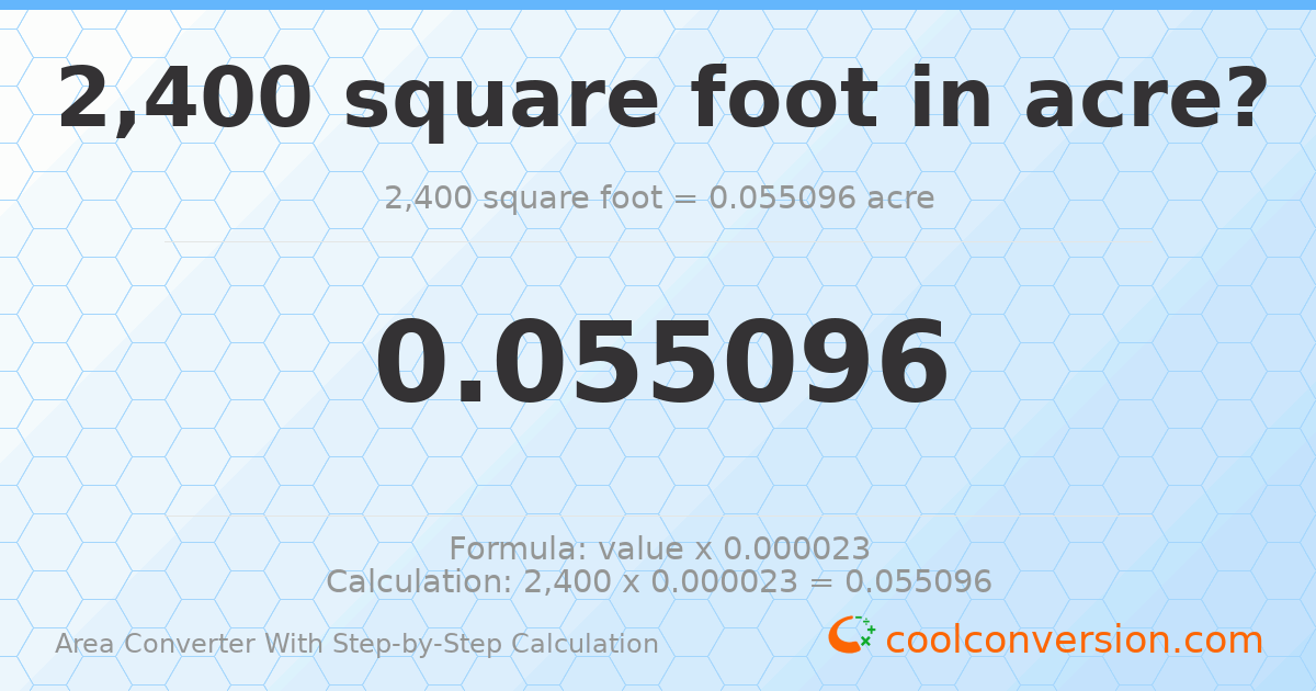 2400 square feet = 0.0550964 acres