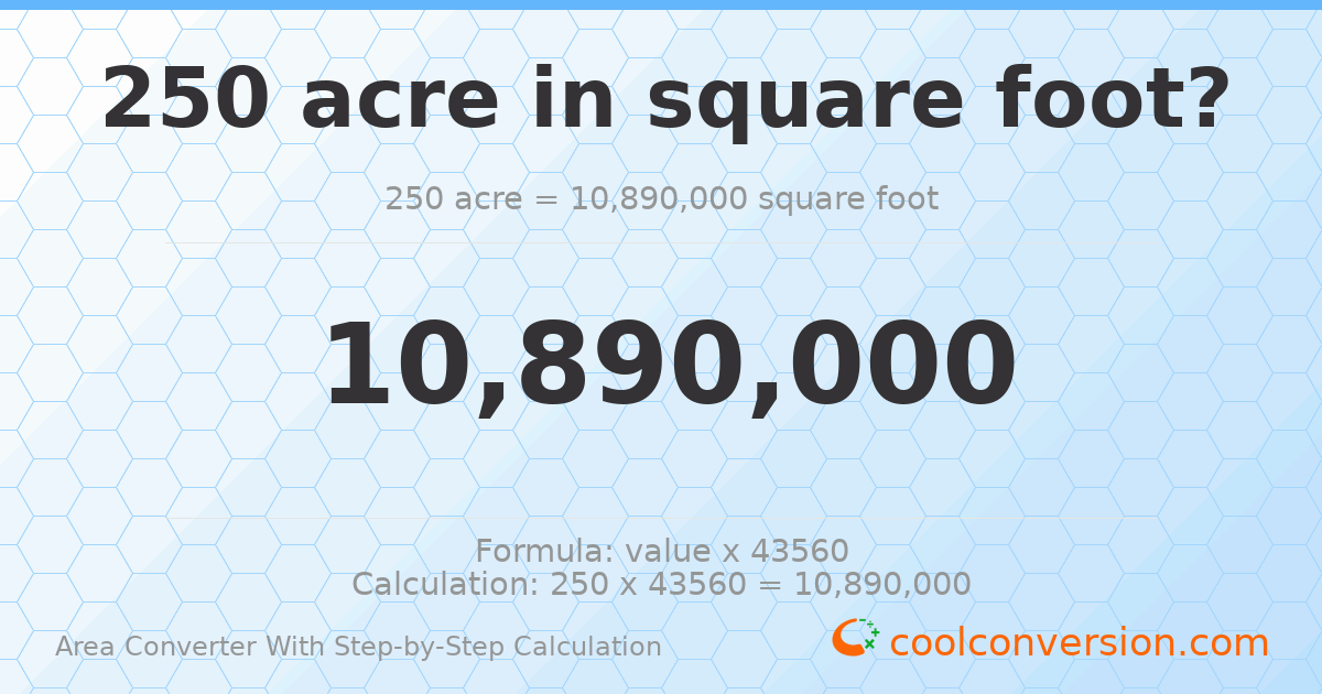 250 acres = 1.089 × 10⁷ square feet