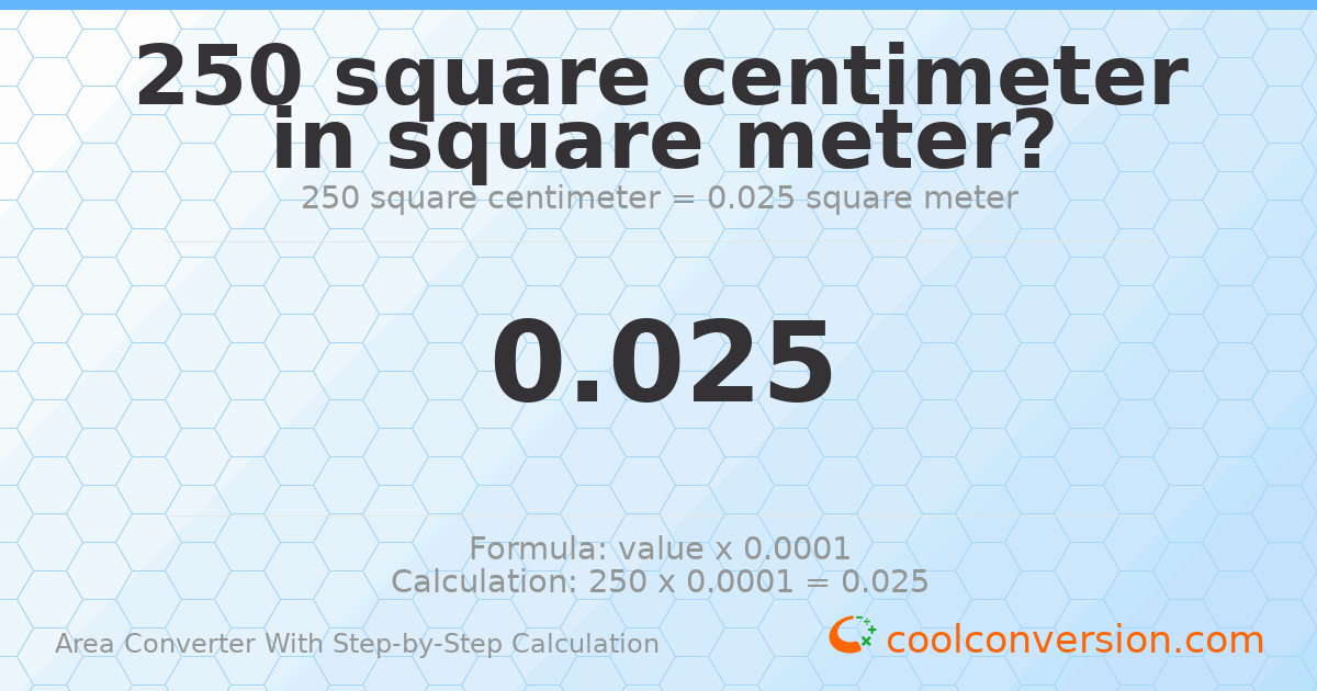 250 square centimeters = 0.025 square meters
