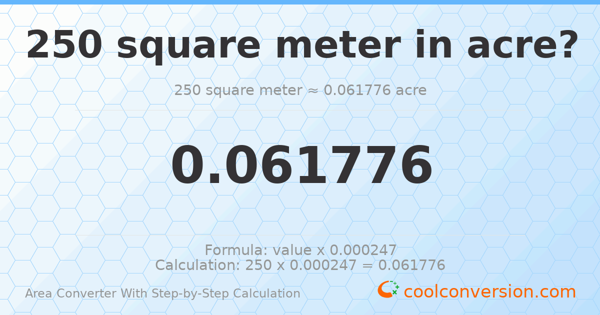 250 square meters = 0.0617763 acres
