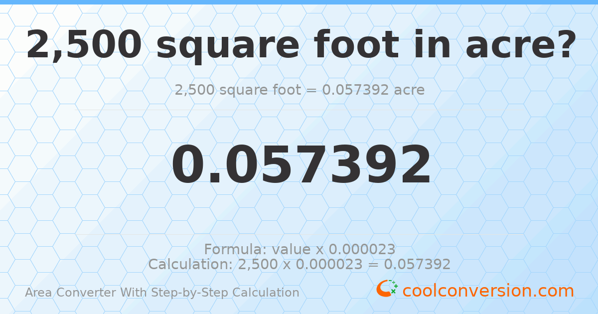 2500 square feet = 0.0573921 acres