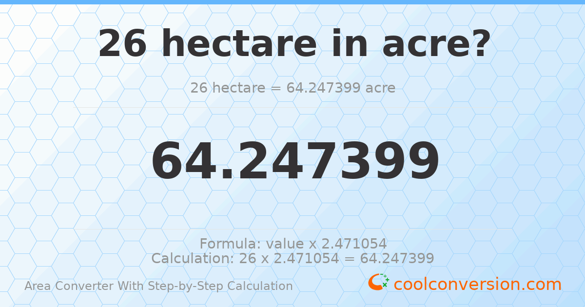 26 hectares = 64.2474 acres