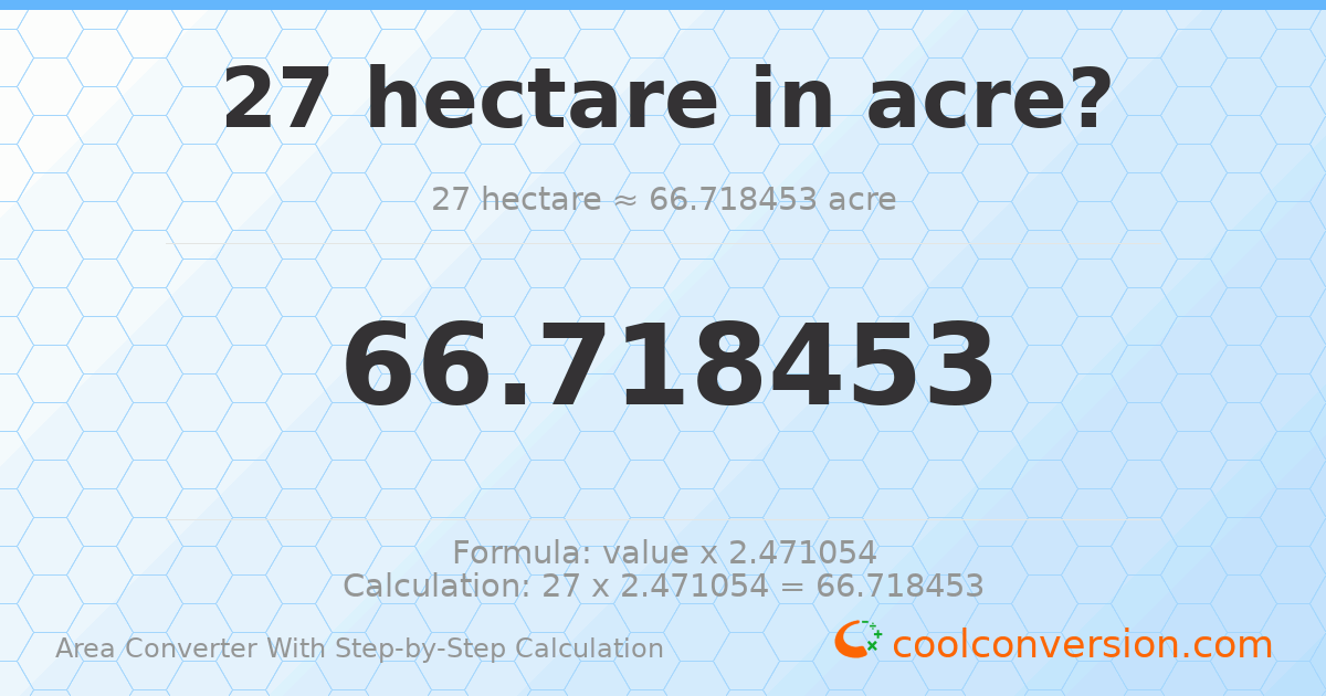 27 hectares = 66.7185 acres