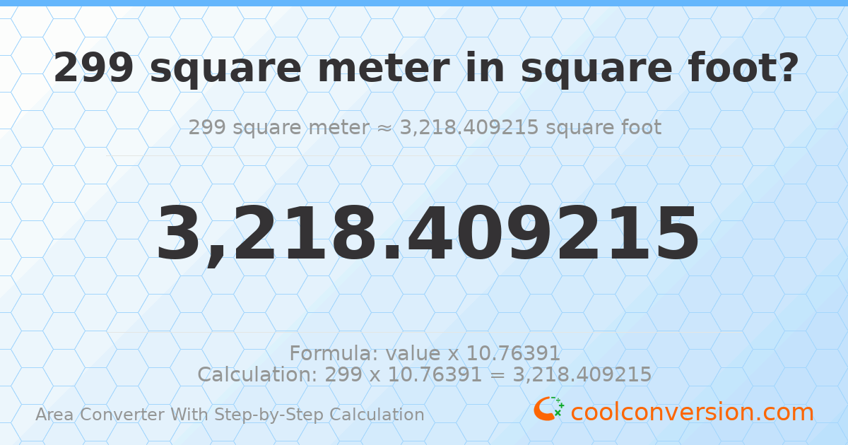 299 square meters = 3218.41 square feet