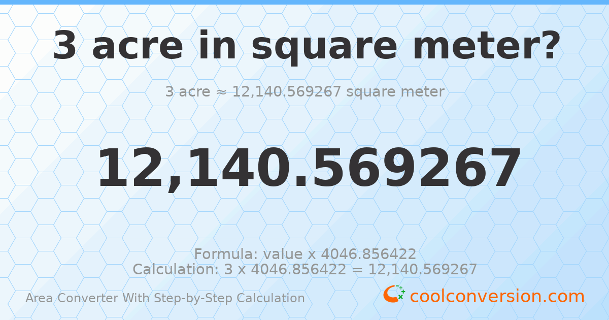 3 acres = 12140.6 square meters