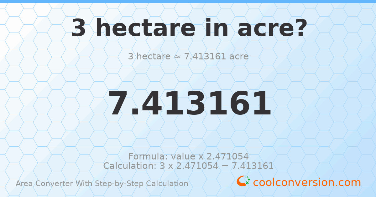 3 hectares = 7.41316 acres