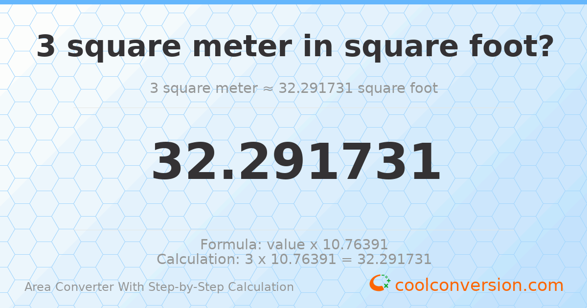 3 square meters = 32.2917 square feet