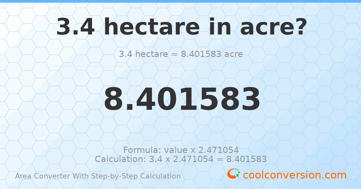 3.4 hectares = 8.40158 acres