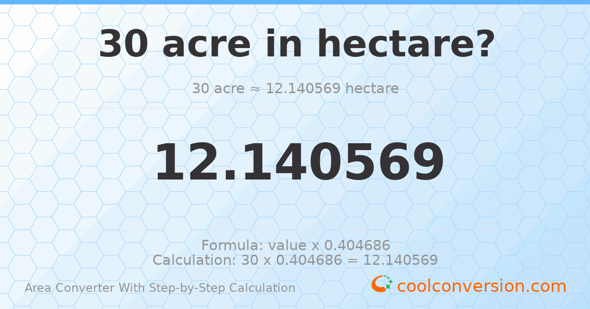 30 acres = 12.1406 hectares