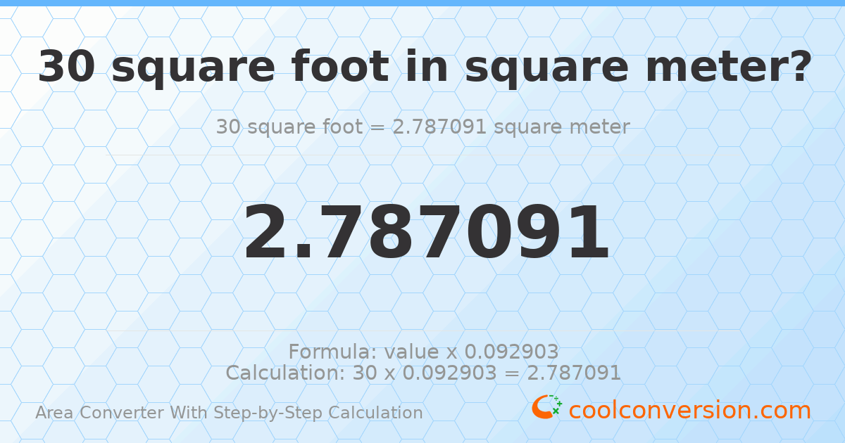30 square feet = 2.78709 square meters