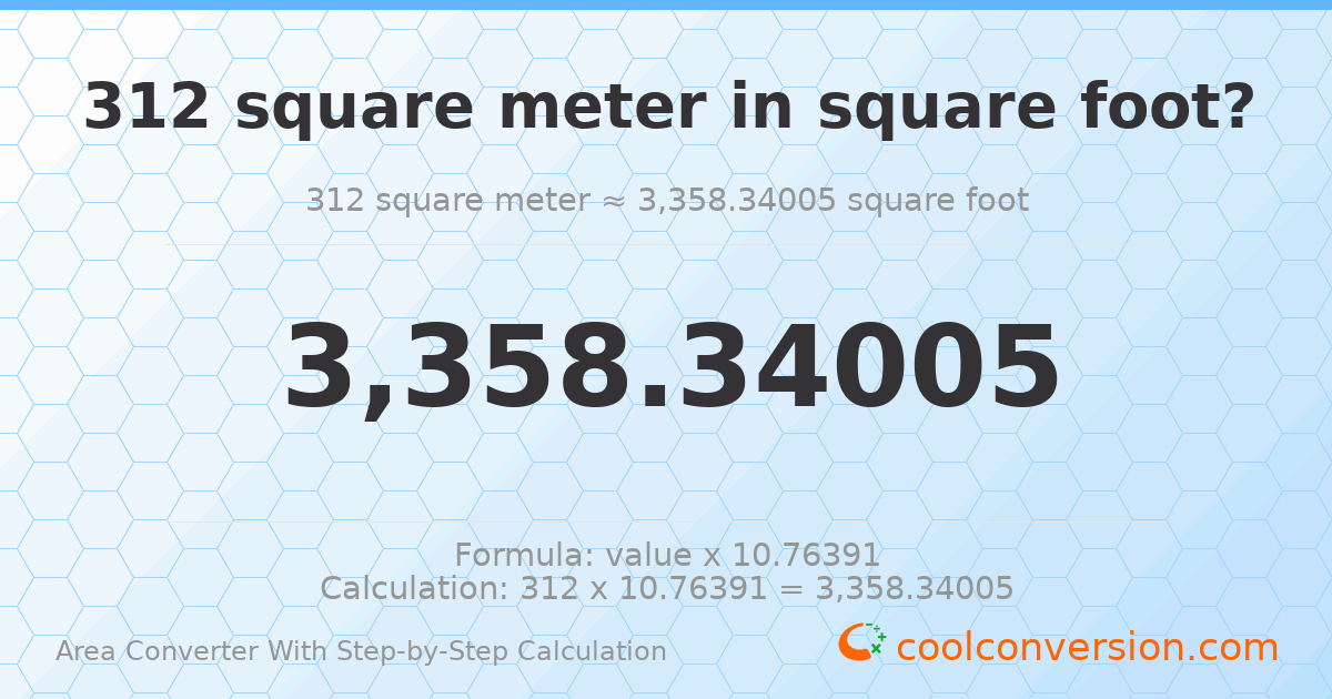 312 square meters = 3358.34 square feet