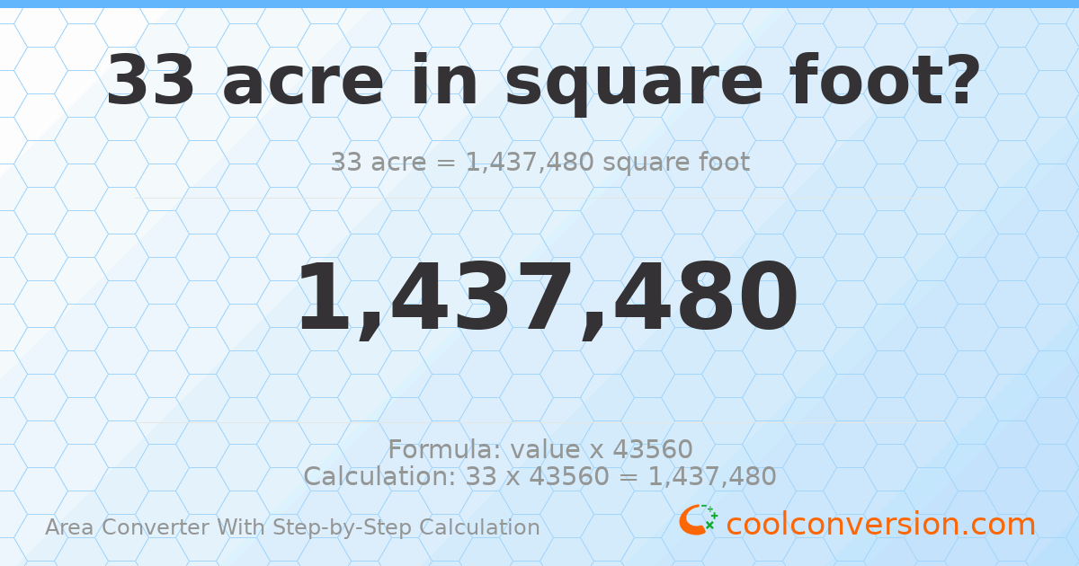 33 acres = 1437480 square feet