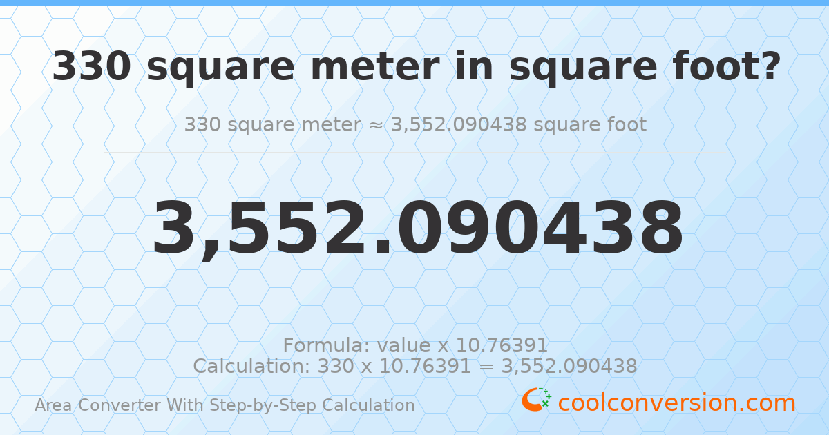 330 square meters = 3552.09 square feet