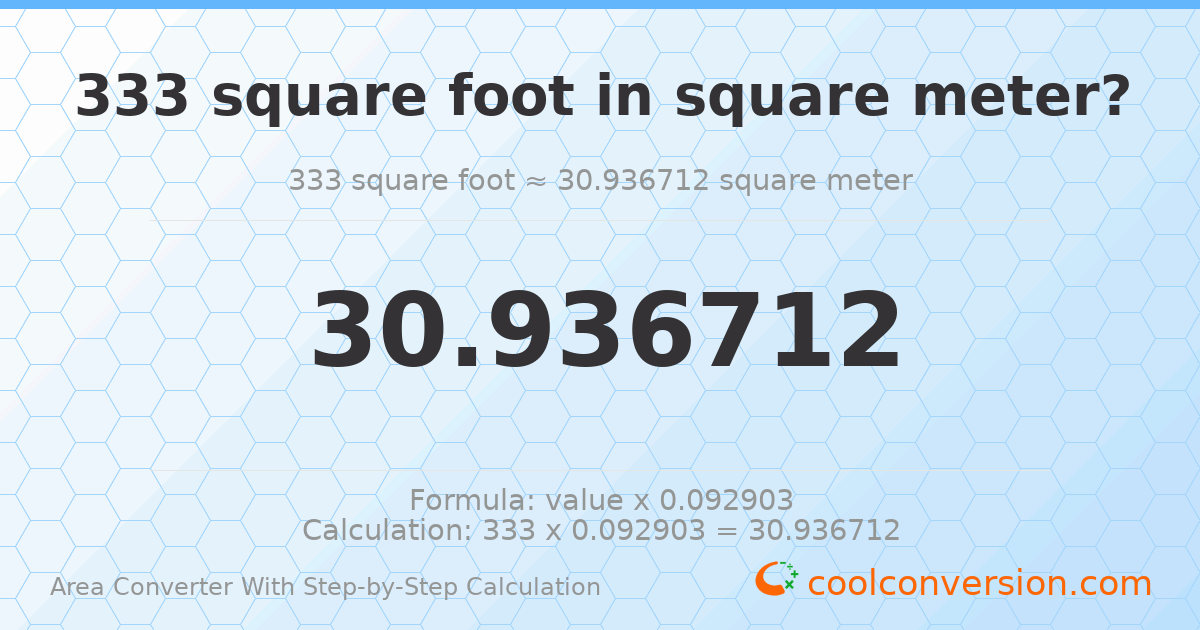 333 square feet = 30.9367 square meters