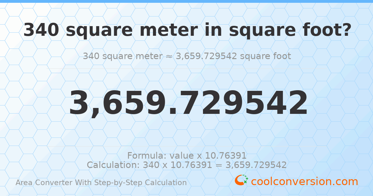 340 square meters = 3659.73 square feet