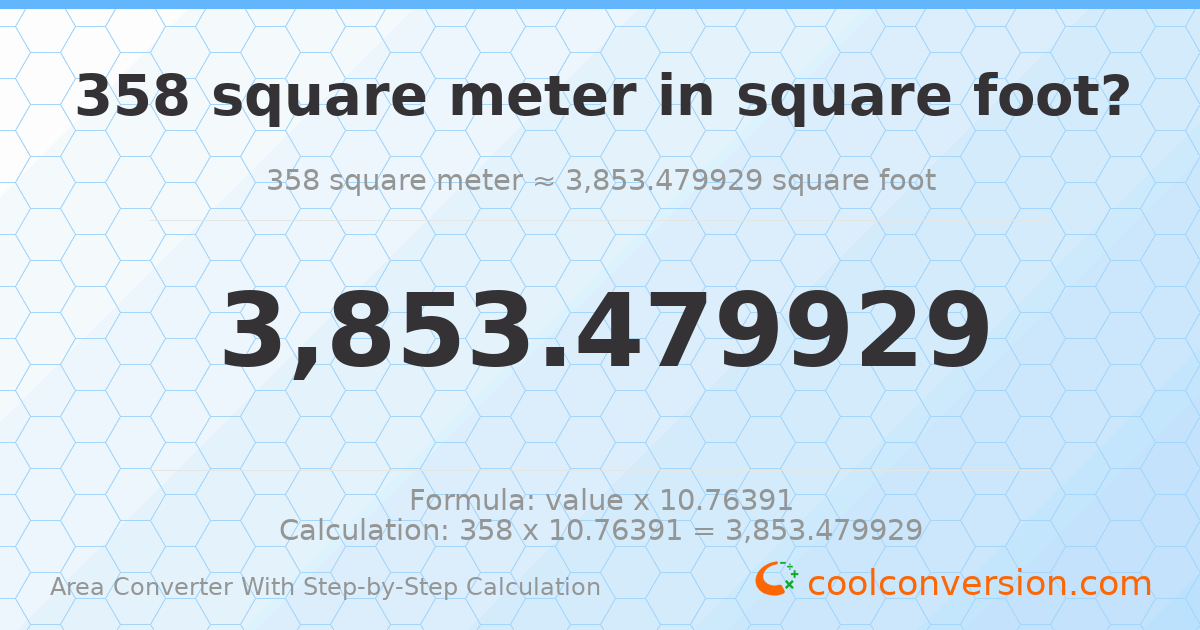 358 square meters = 3853.48 square feet