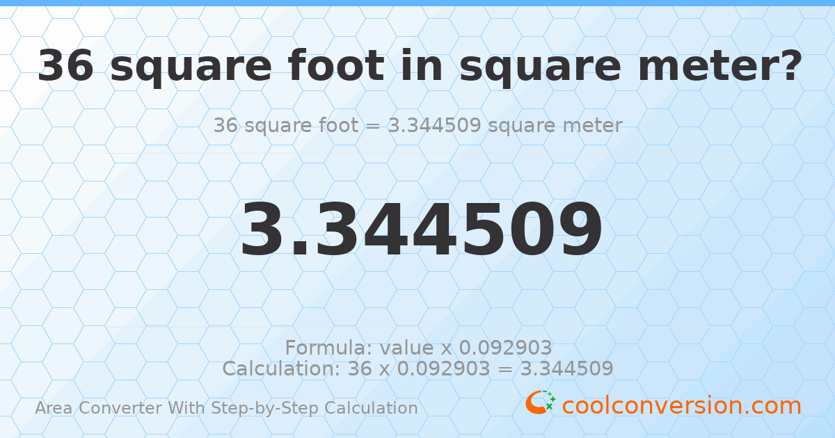 36 square feet = 3.34451 square meters