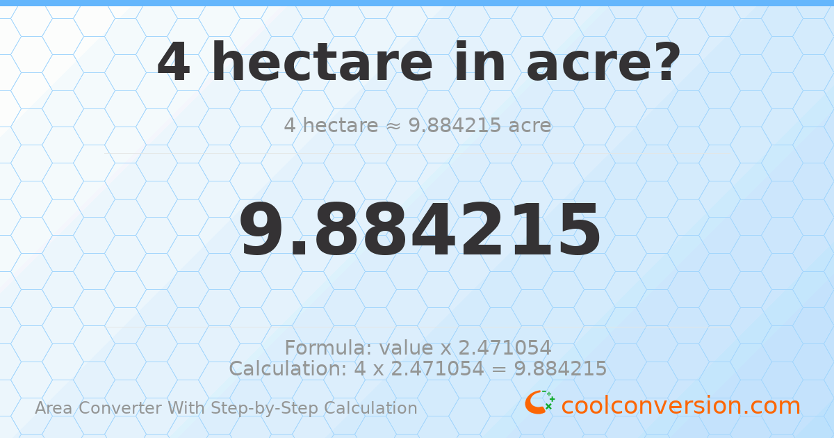 4 hectares = 9.88422 acres
