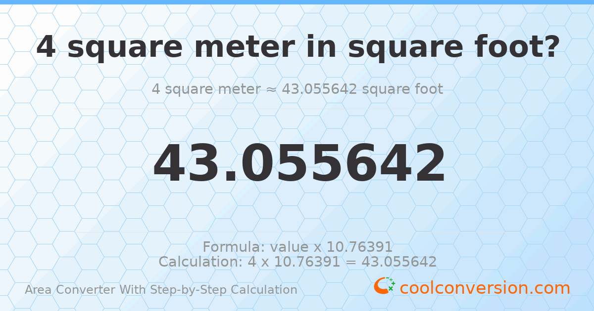 4 square meters = 43.0556 square feet