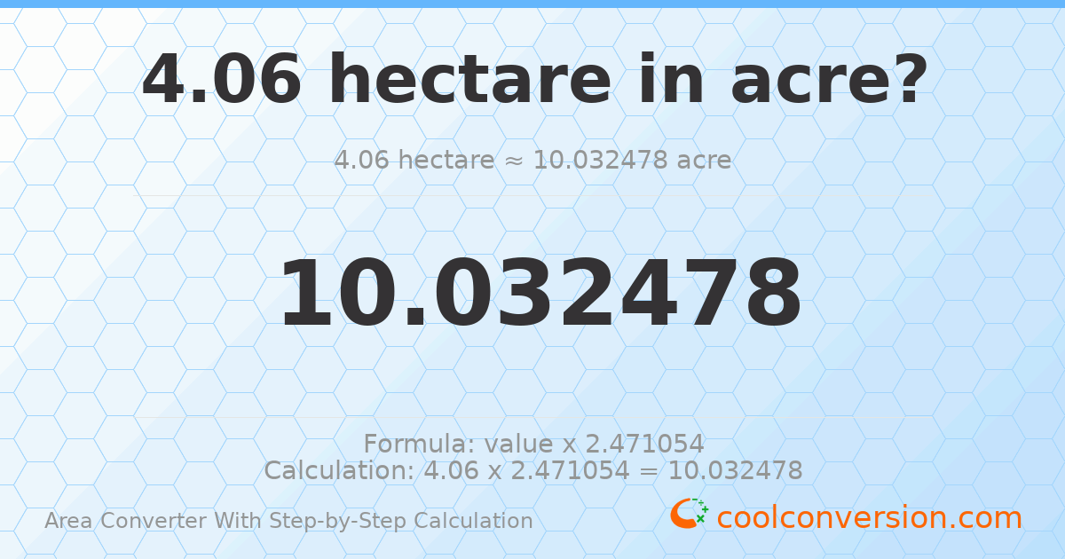 4.06 hectares = 10.0325 acres
