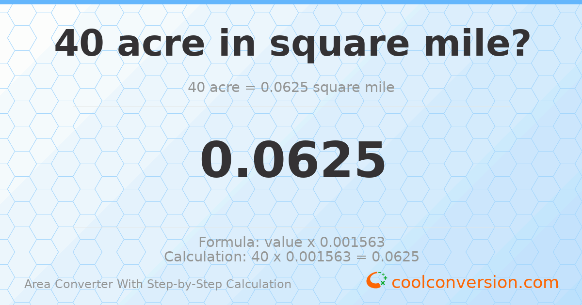 40 acres = 0.0625 square miles