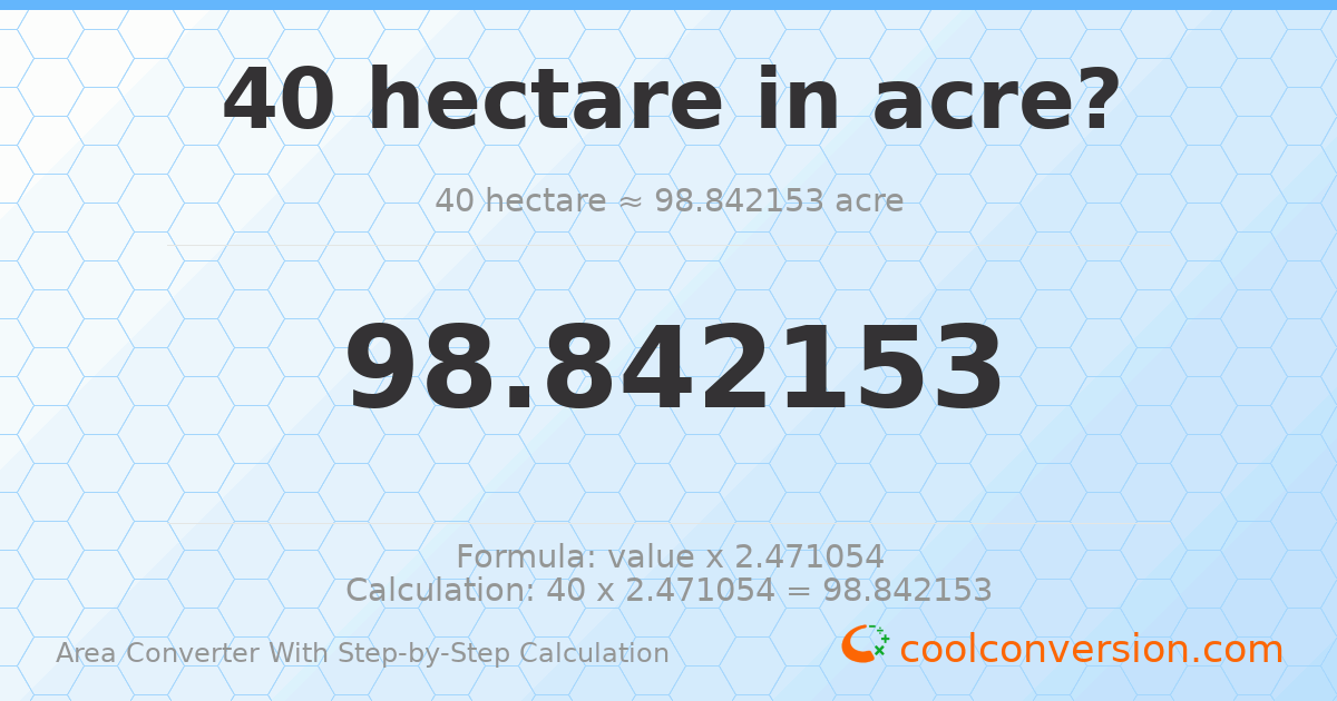 40 hectares = 98.8422 acres
