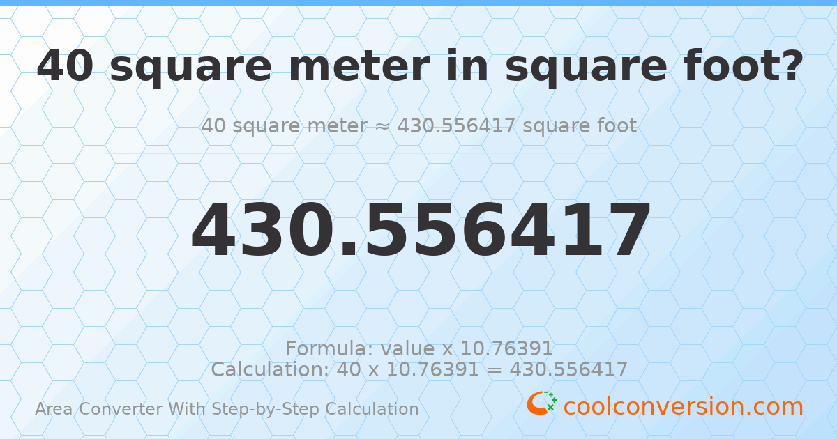 40 square meters = 430.556 square feet