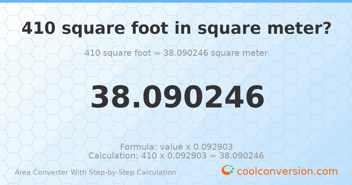 410 square feet = 38.0902 square meters