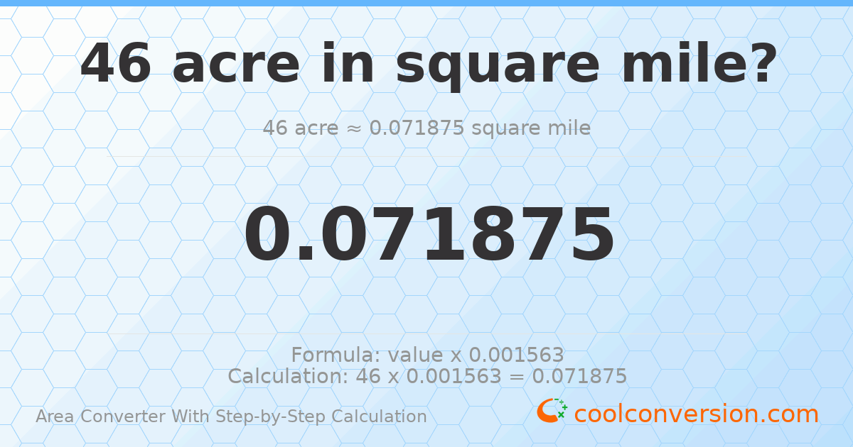 46 acres = 0.071875 square miles