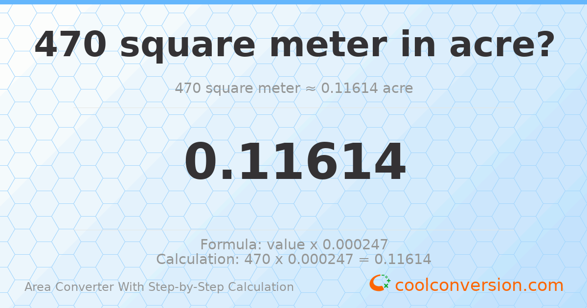 470 square meters = 0.11614 acres