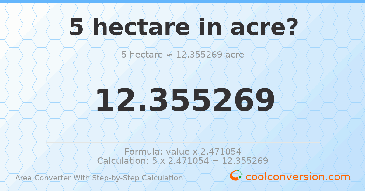 5 hectares = 12.3553 acres