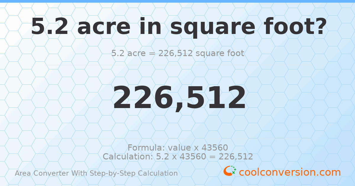5.2 acres = 226512 square feet