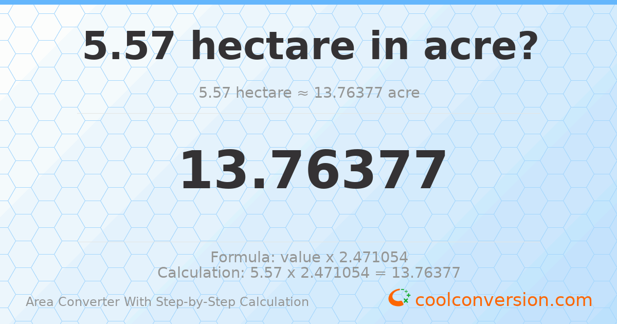 5.57 hectares = 13.7638 acres