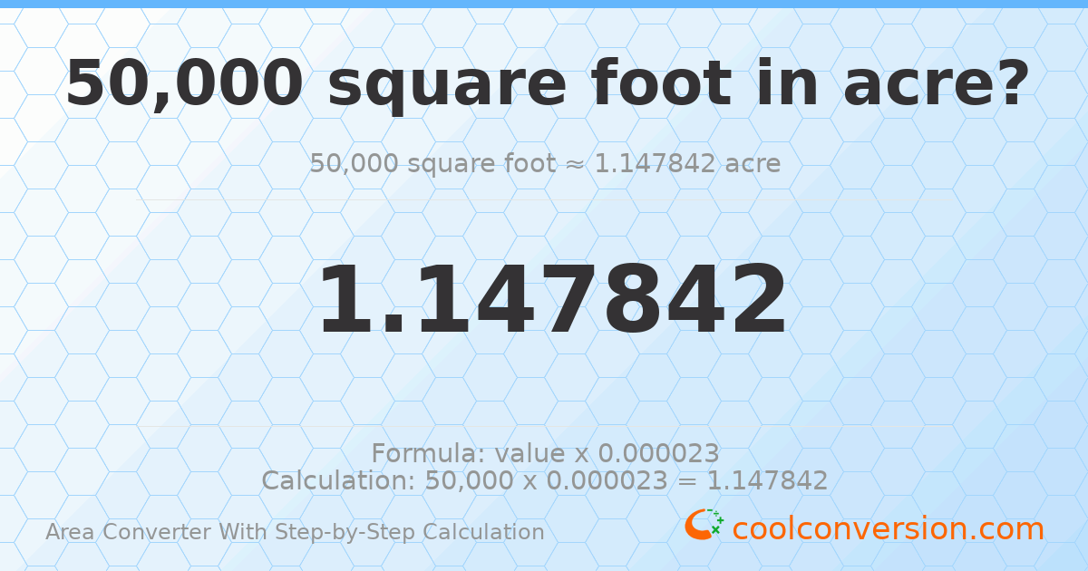 50000 square feet = 1.14784 acres