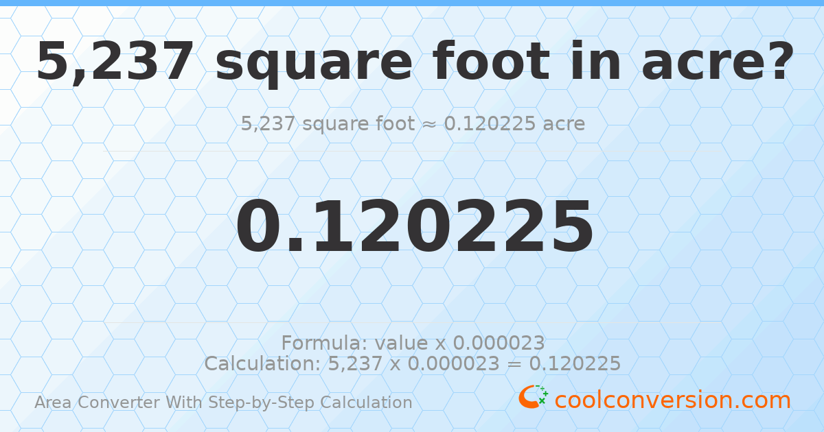 5237 square feet = 0.120225 acres