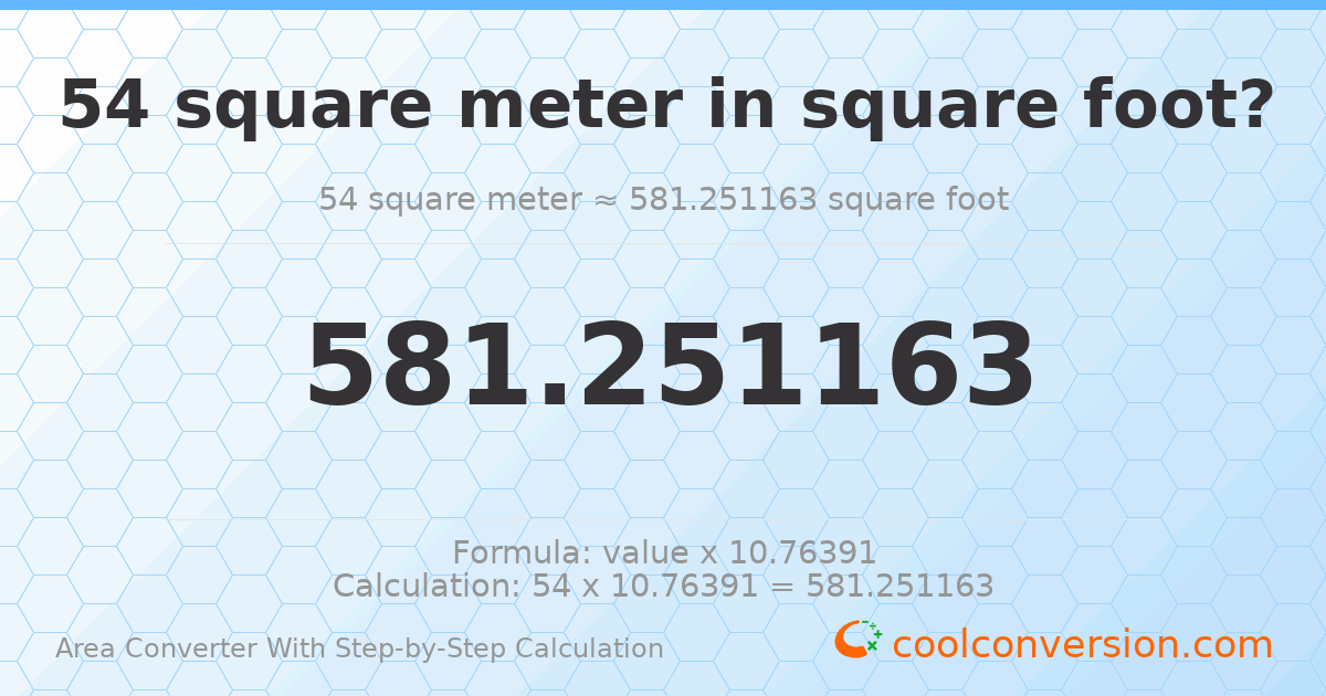 54 square meters = 581.251 square feet