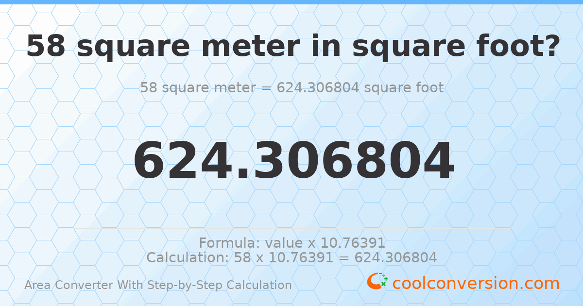 58 square meters = 624.307 square feet
