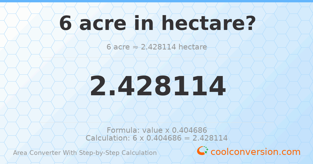 6 acres = 2.42811 hectares