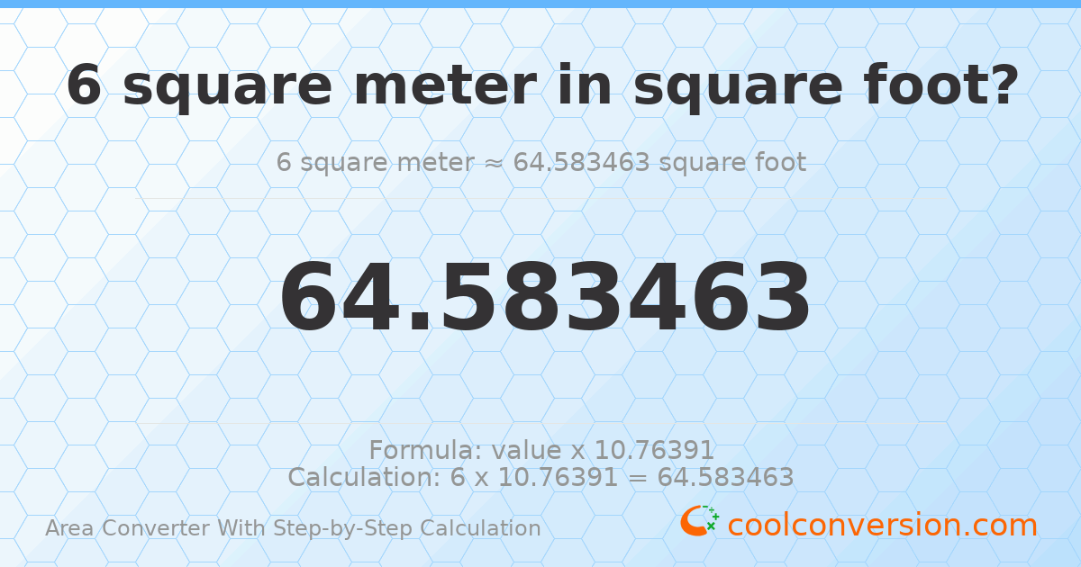 6 square meters = 64.5835 square feet