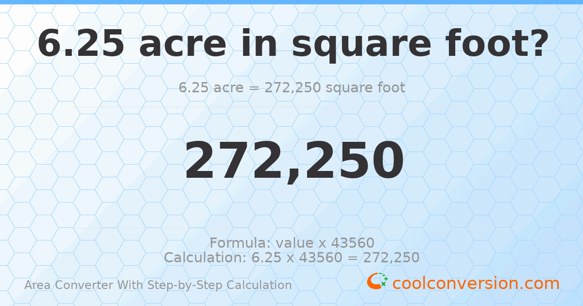 6.25 acres = 272250 square feet