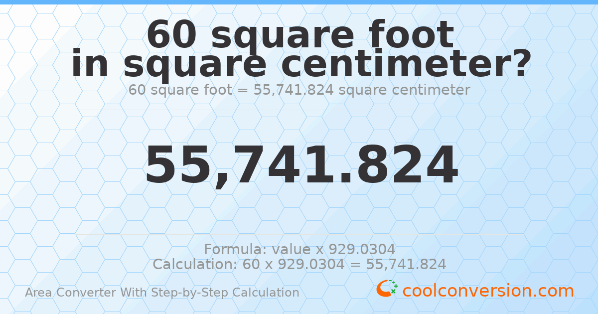 60 square feet = 55741.8 square centimeters