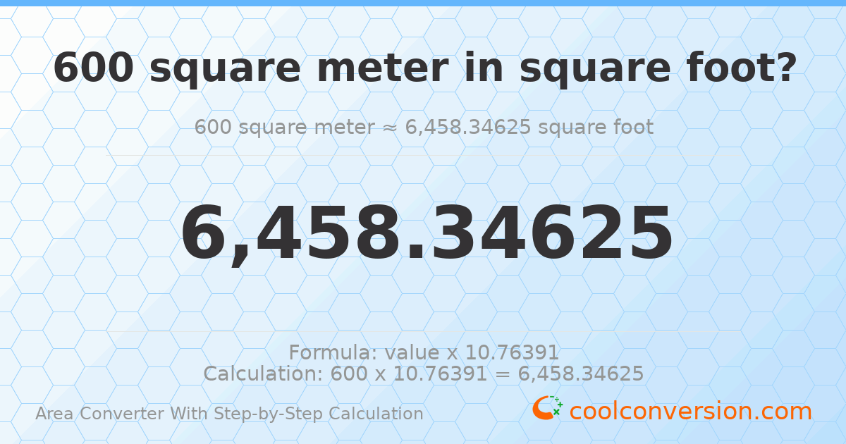 600 square meters = 6458.35 square feet