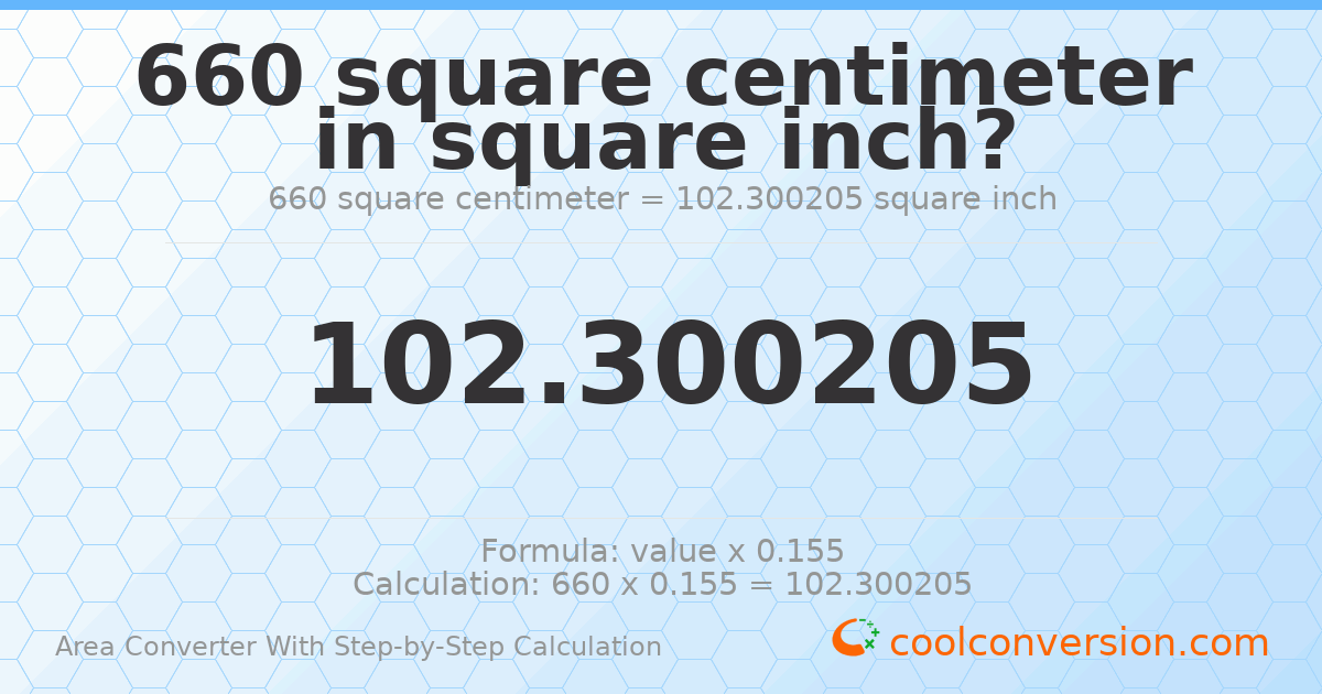 660 square centimeters = 102.3 square inches