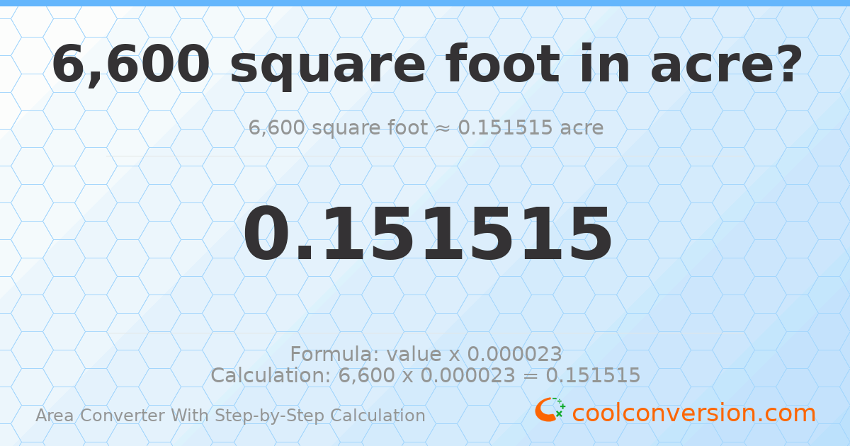 6600 square feet = 0.151515 acres