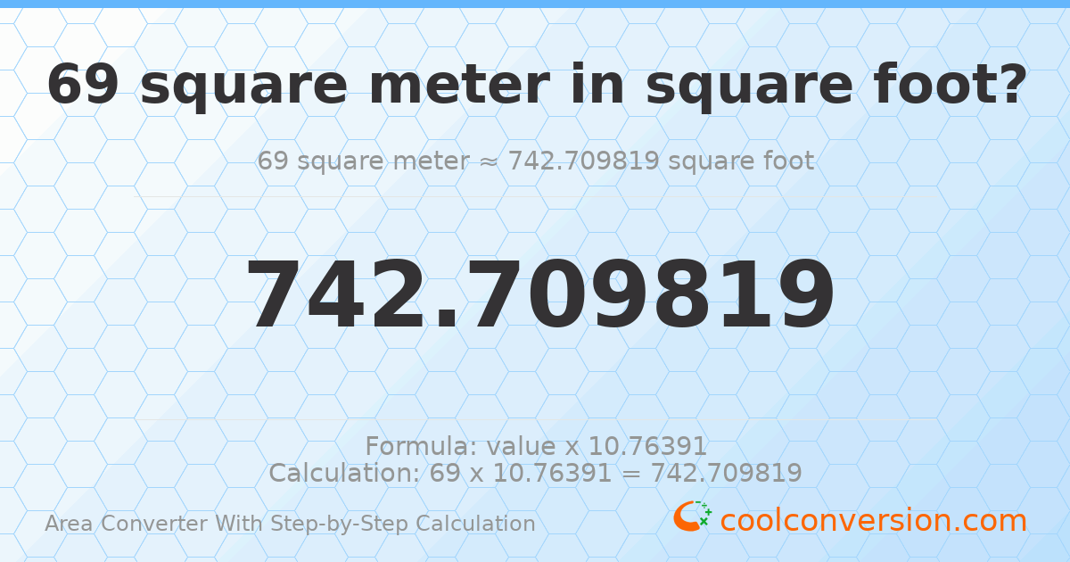 69 square meters = 742.71 square feet