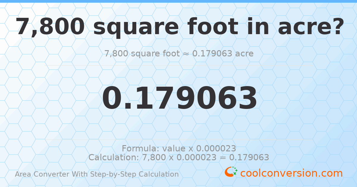 7800 square feet = 0.179063 acres
