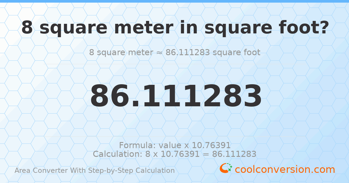 8 square meters = 86.1113 square feet